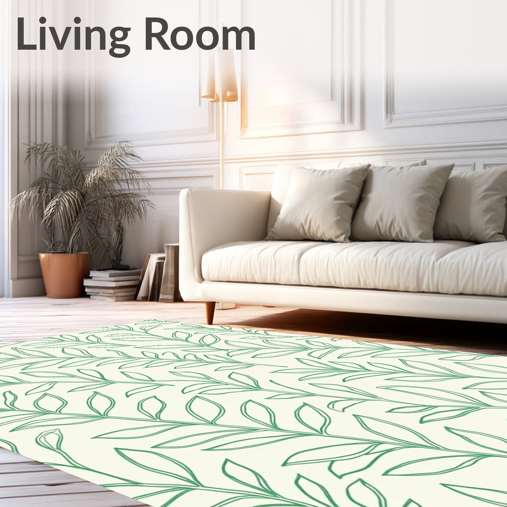 Green Leafy Branches Repeating Pattern Rug