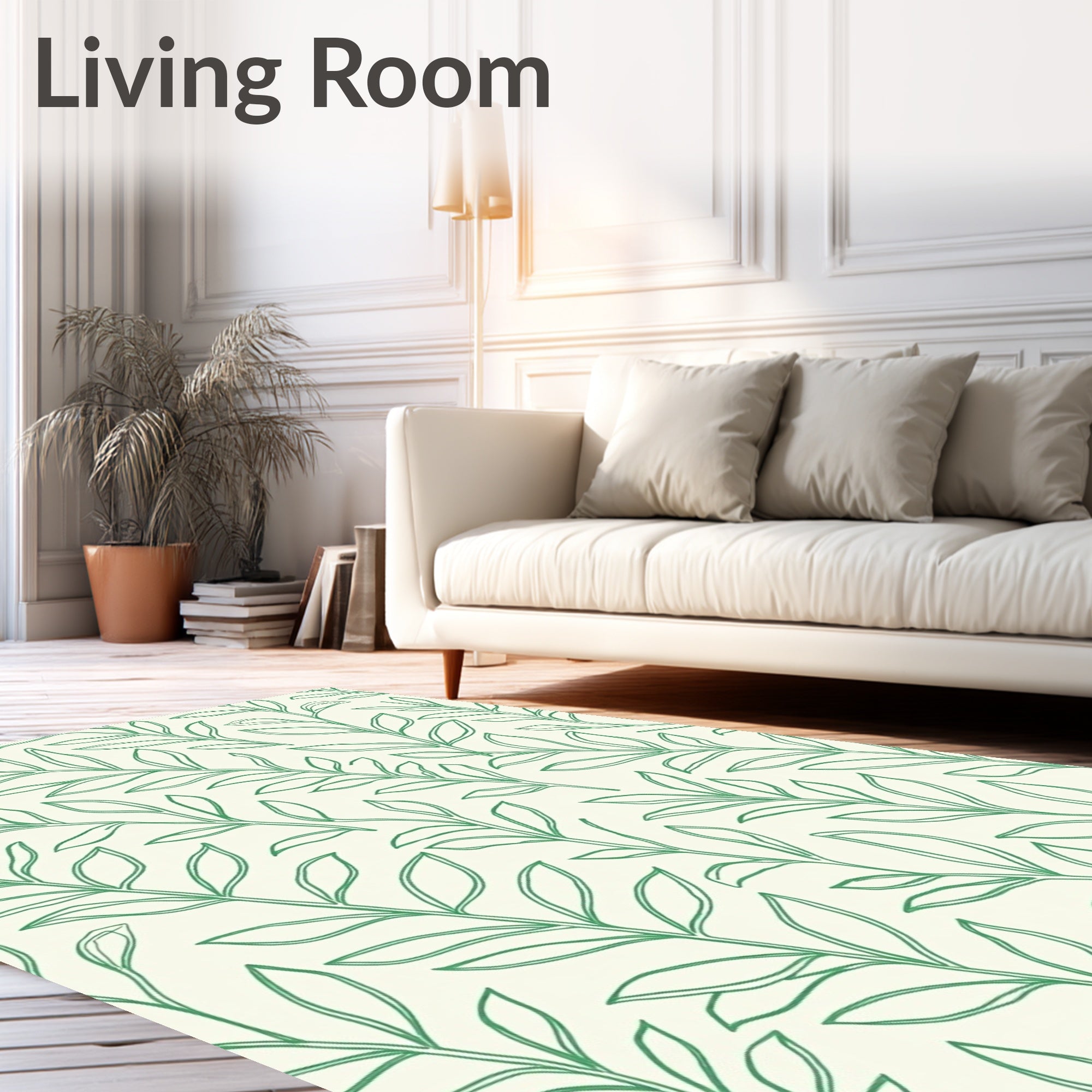 Green Leafy Branches Repeating Pattern Rug