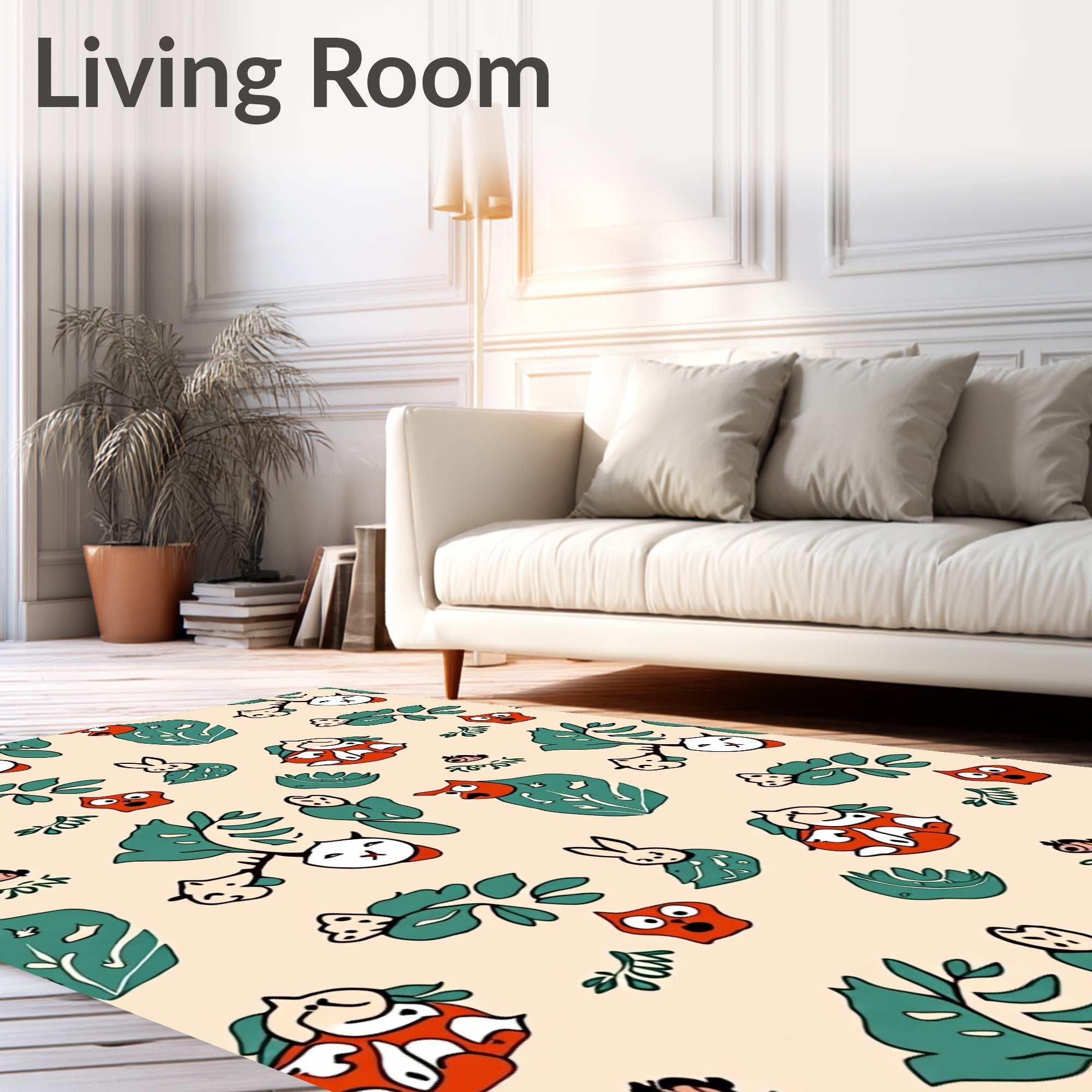 Whimsical Orange Green Animal Foliage Rug