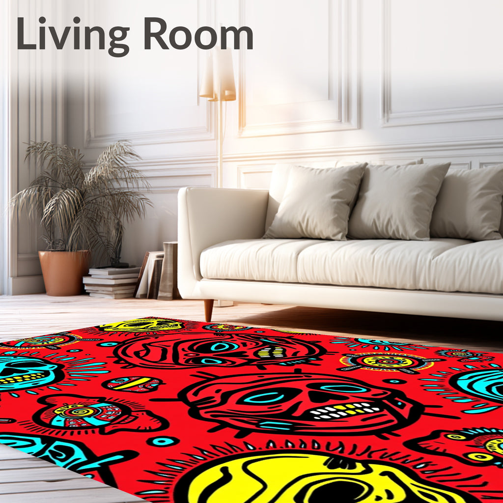 Bold Red Skull Sunburst Rug
