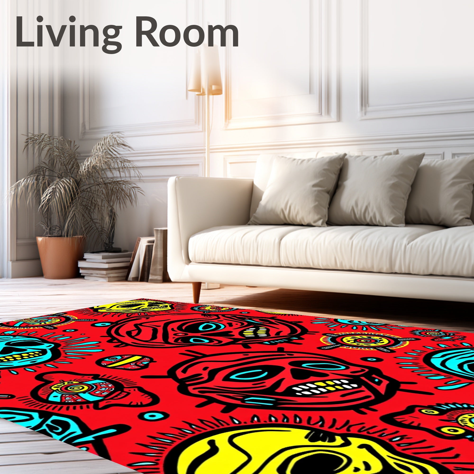 Bold Red Skull Sunburst Rug