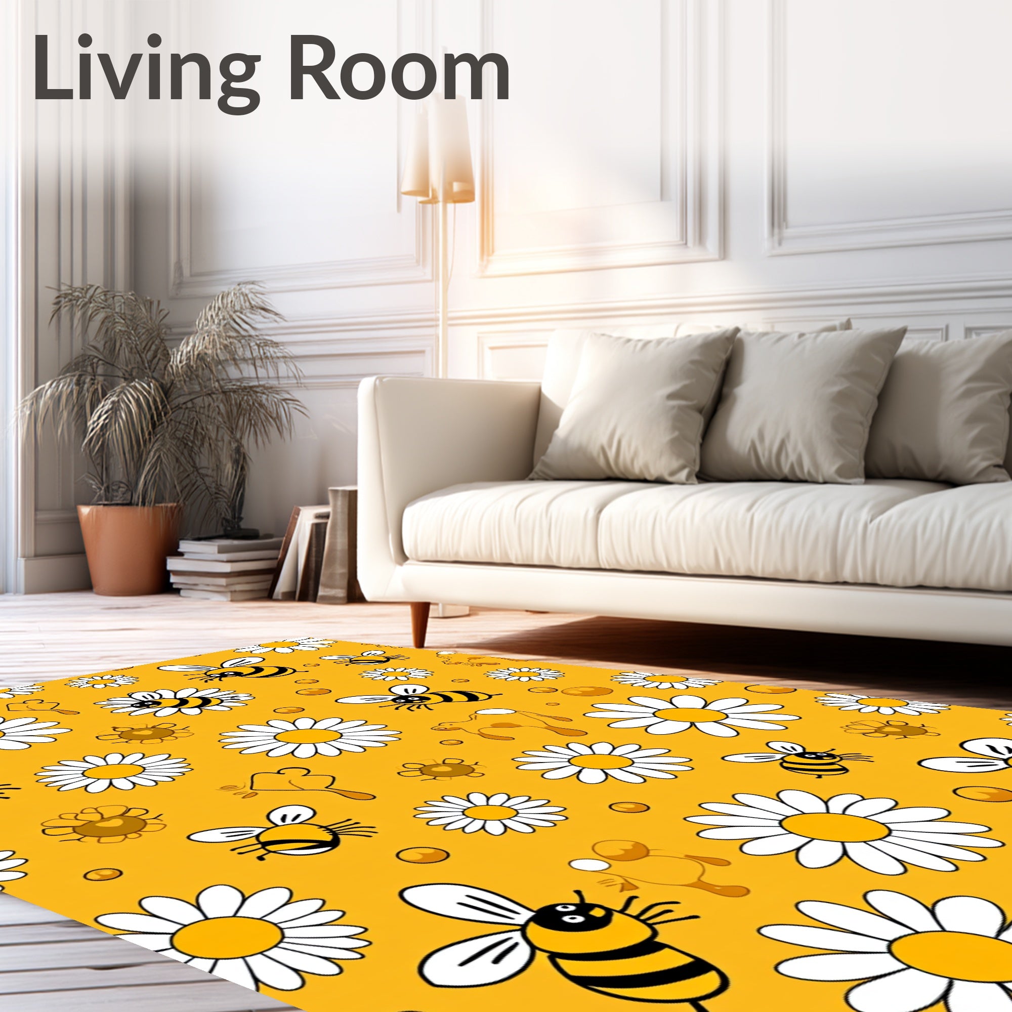 Cute Bees and Daisies Yellow Rug