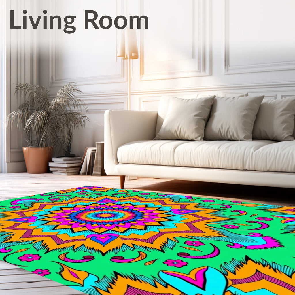 Vibrant Fuchsia Orange Starburst Mandala Rug