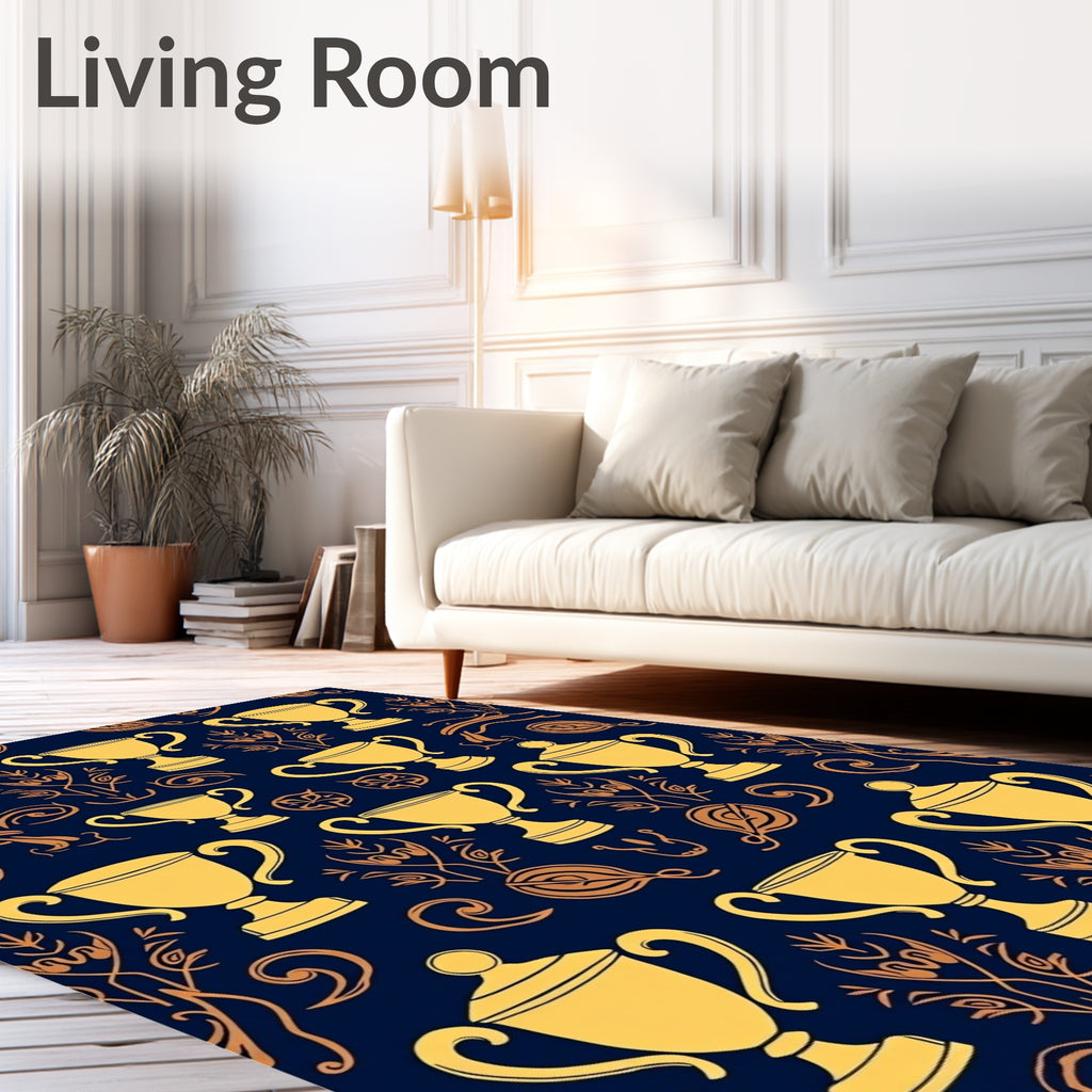 Golden Trophies Navy Blue Wallpaper Rug