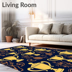 Golden Trophies Navy Blue Wallpaper Rug