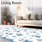Cute Blue Penguin Snowflakes Repeat Rug