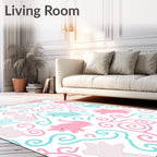 Pastel Pink Blue Whimsical Animal Swirls Rug