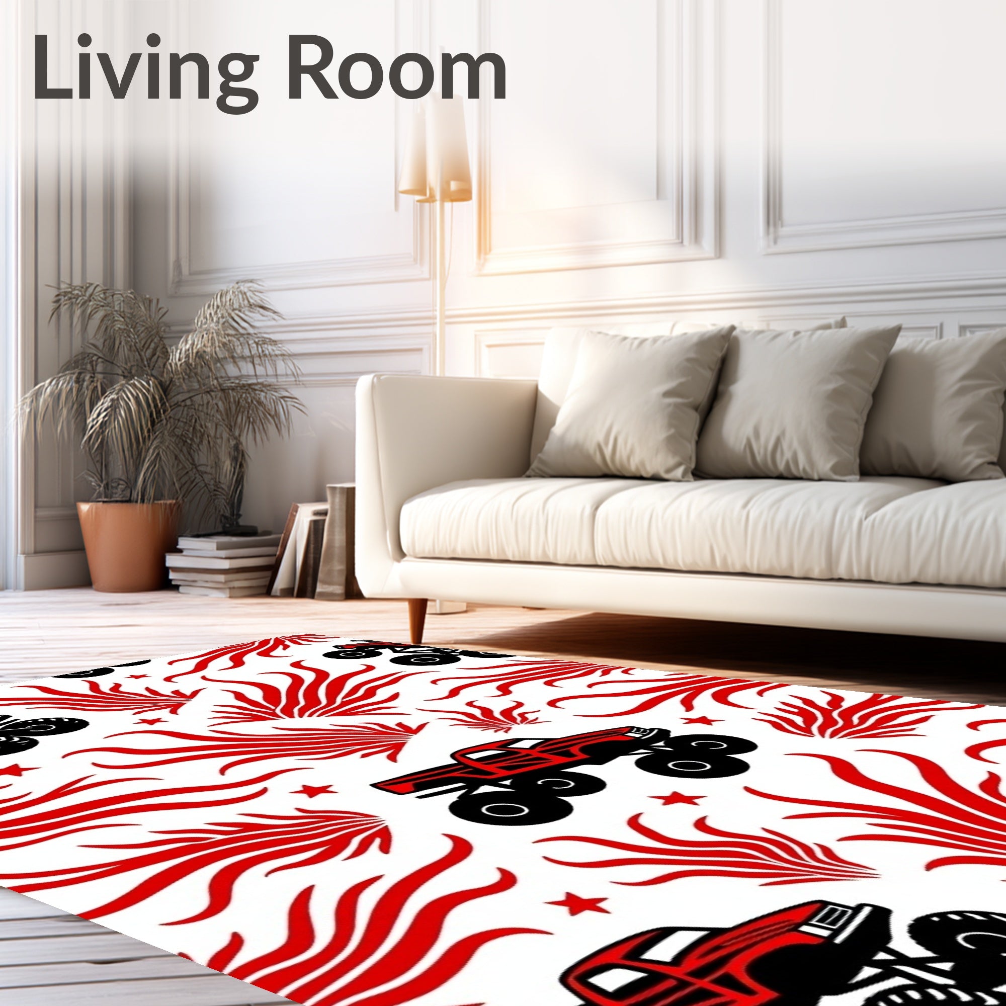 Red Monster Truck Fire Burst Rug
