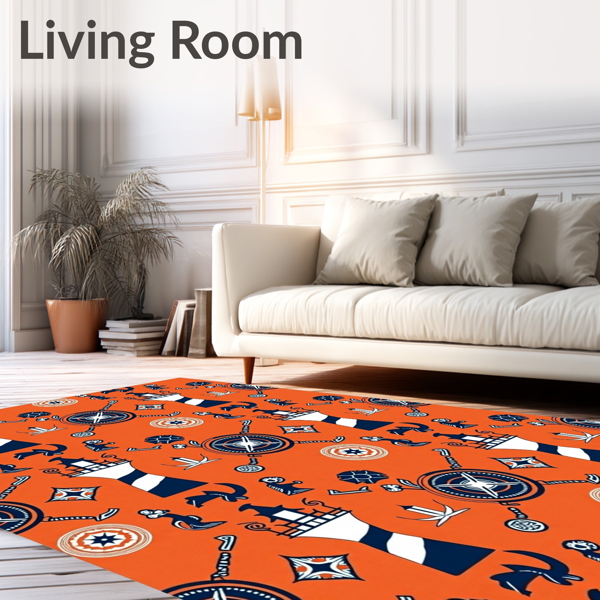 Orange White Navy Nautical Lighthouse Compass Rug