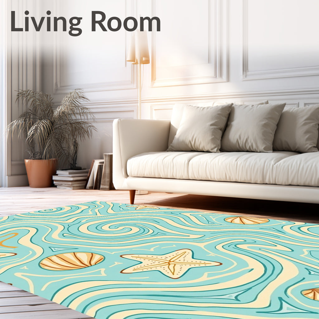 Coastal Starfish Swirl Aqua Rug