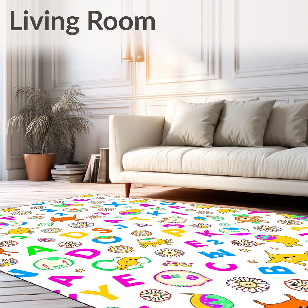Playful Alphabet Creatures Numbers Collage Rug