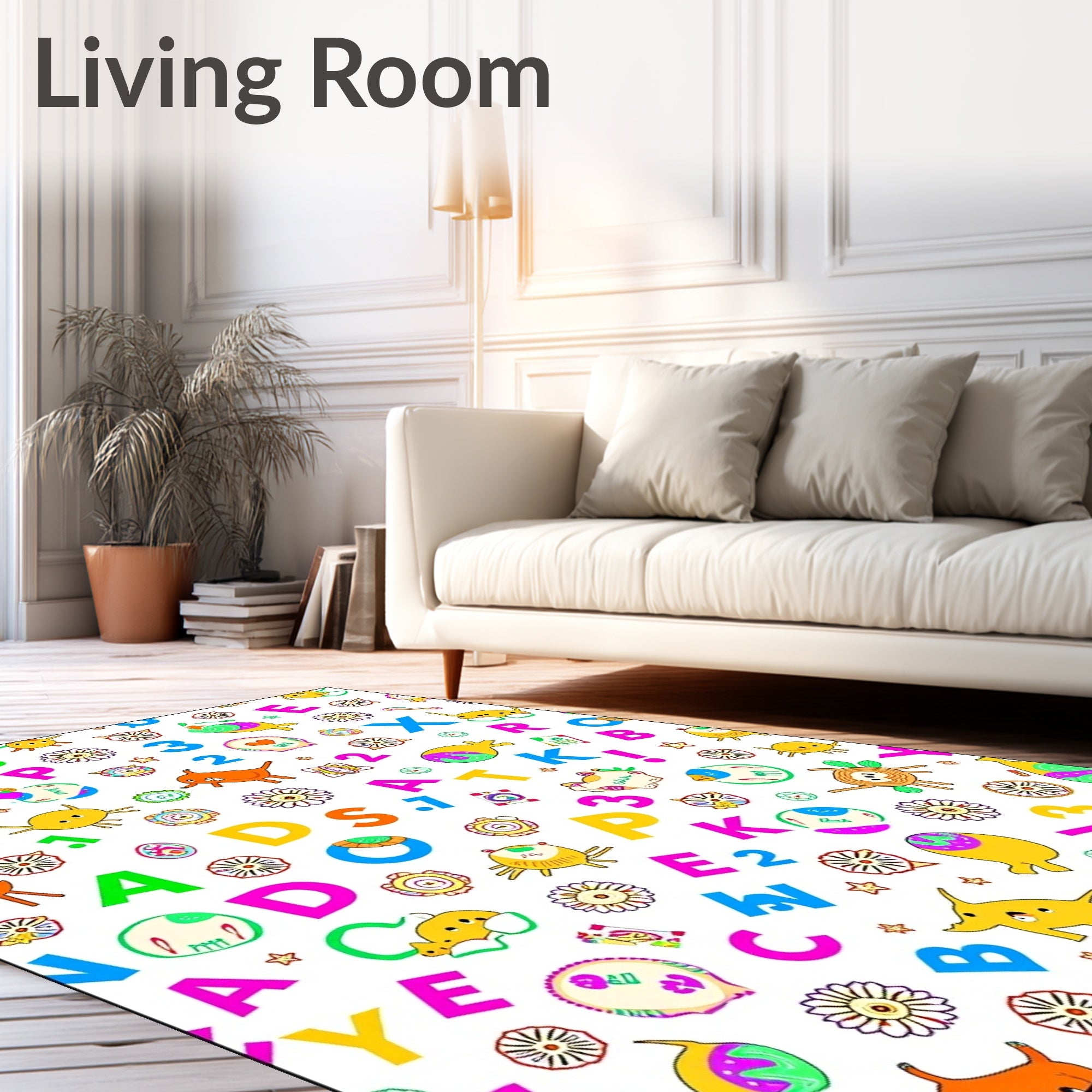 Playful Alphabet Creatures Numbers Collage Rug