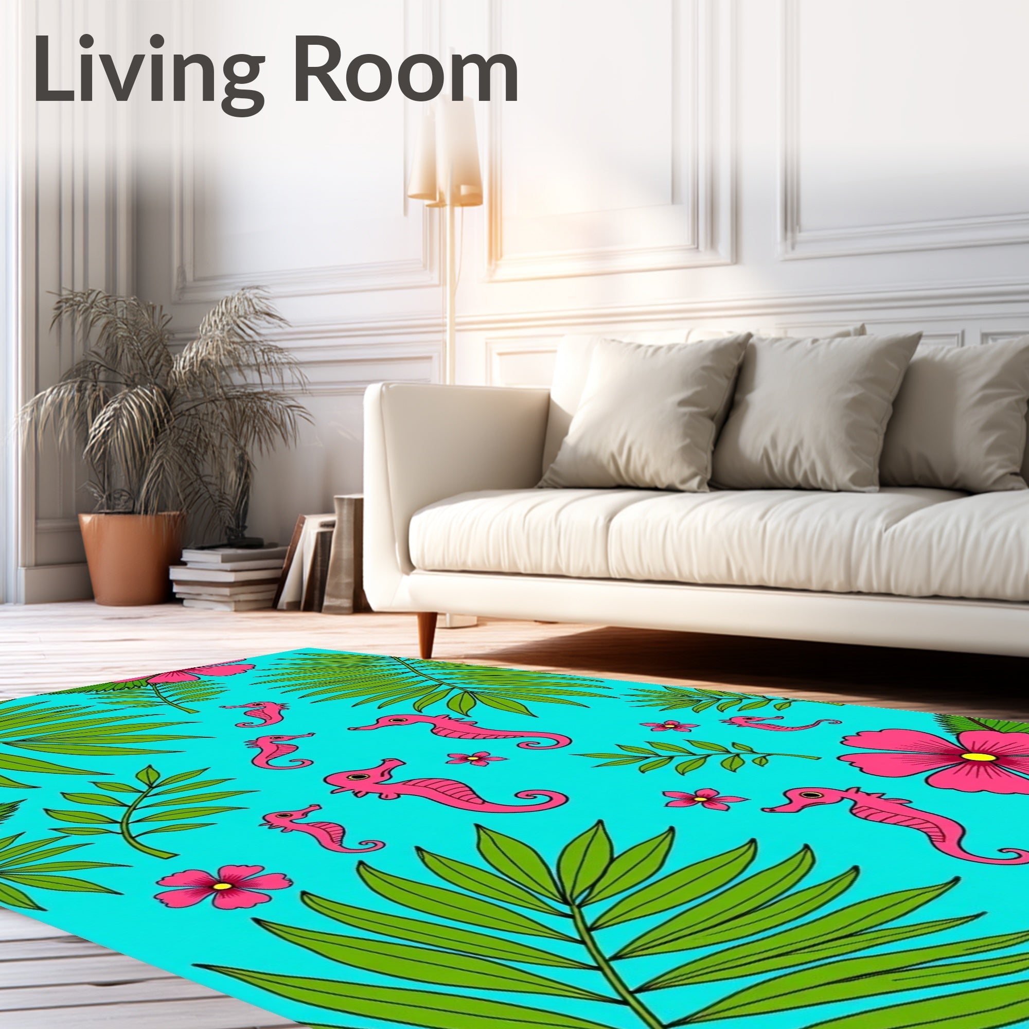 Tropical Pink Seahorse Leaf Shower Rug