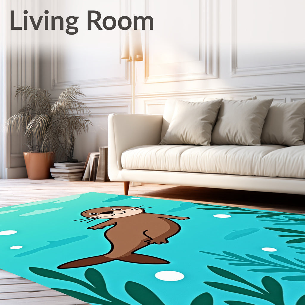 Playful Brown Otter Aqua Aquatic Scene Rug