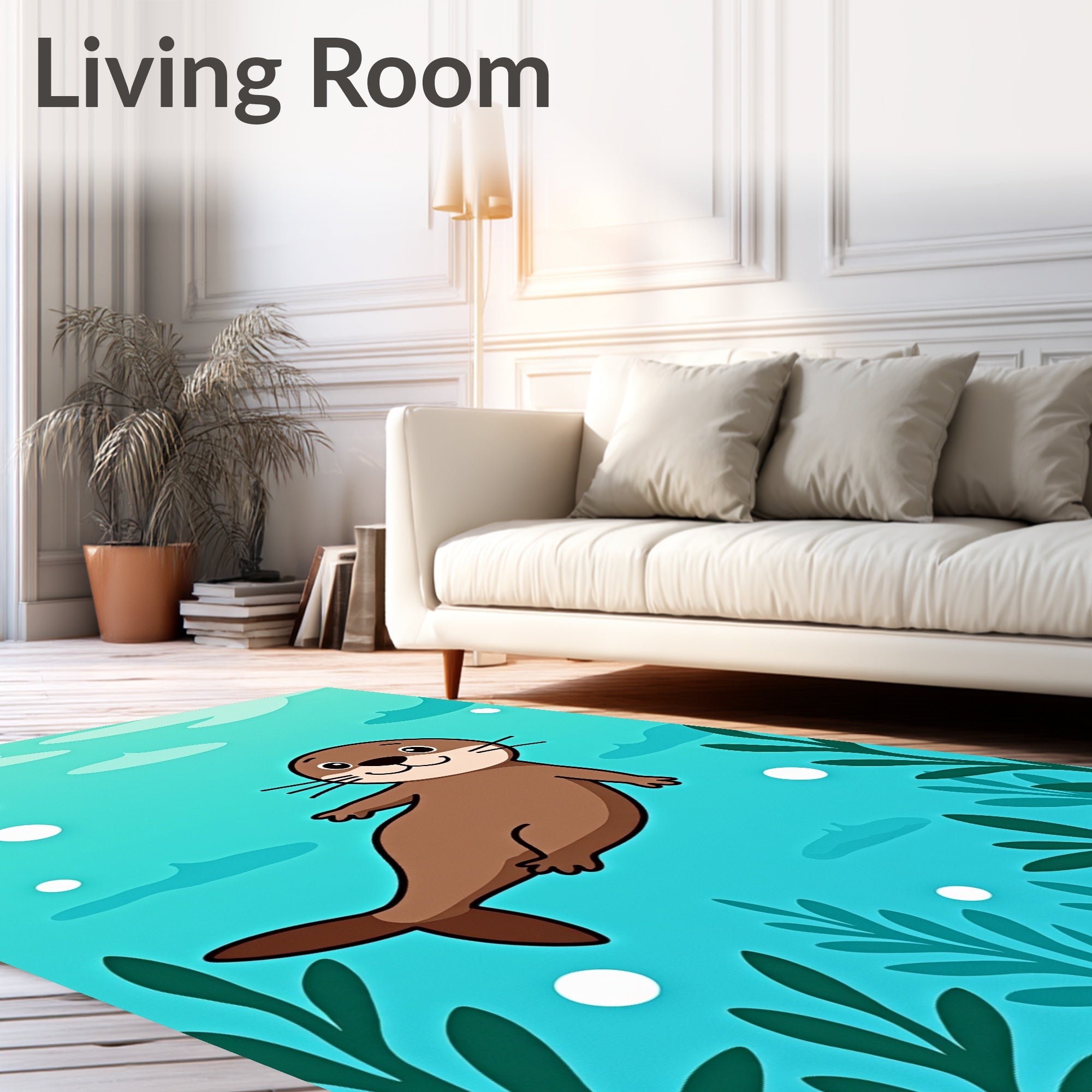 Playful Brown Otter Aqua Aquatic Scene Rug