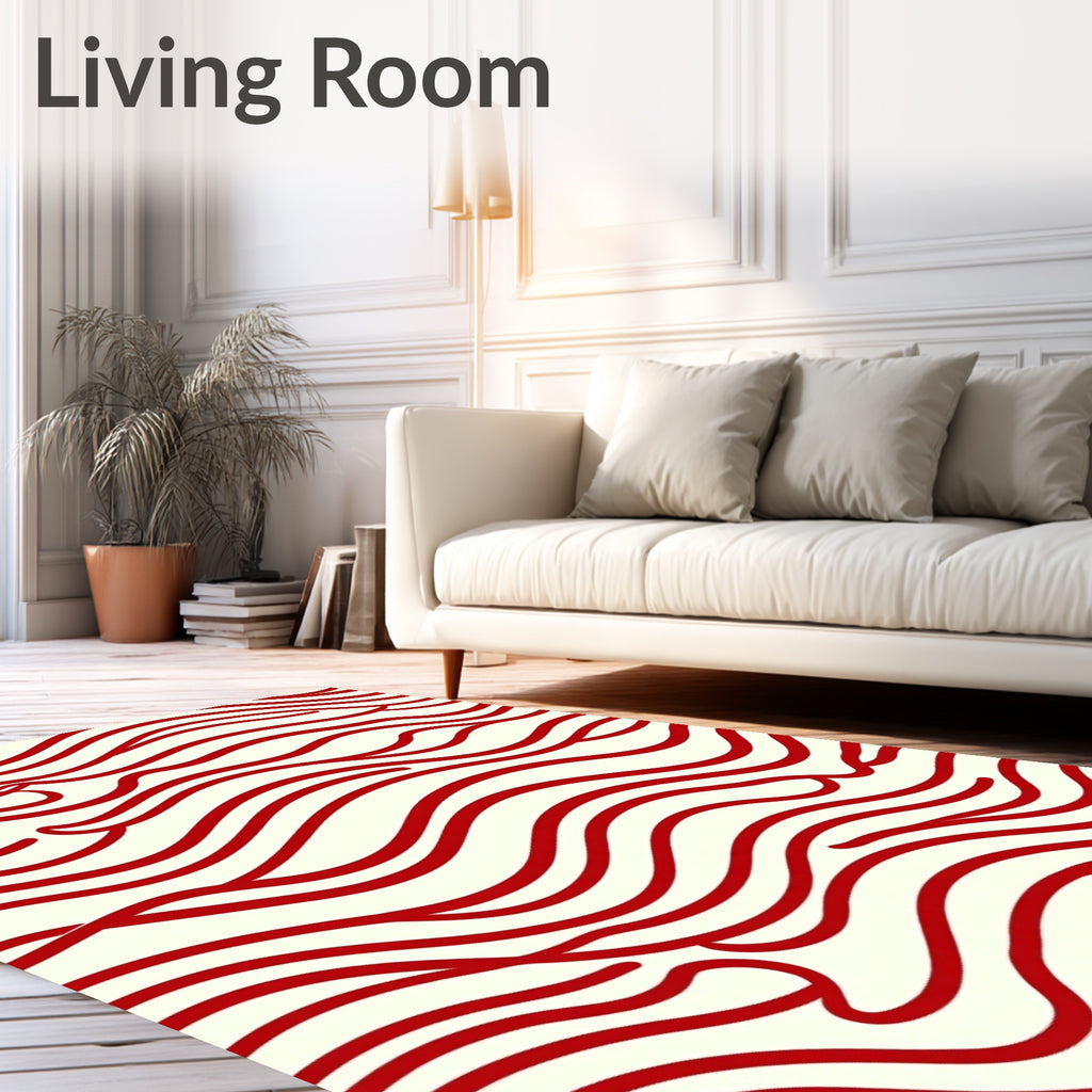 Crimson Red Abstract Wave Rug