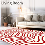 Crimson Red Abstract Wave Rug