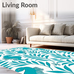 Turquoise Seahorse and Foliage Collage Rug