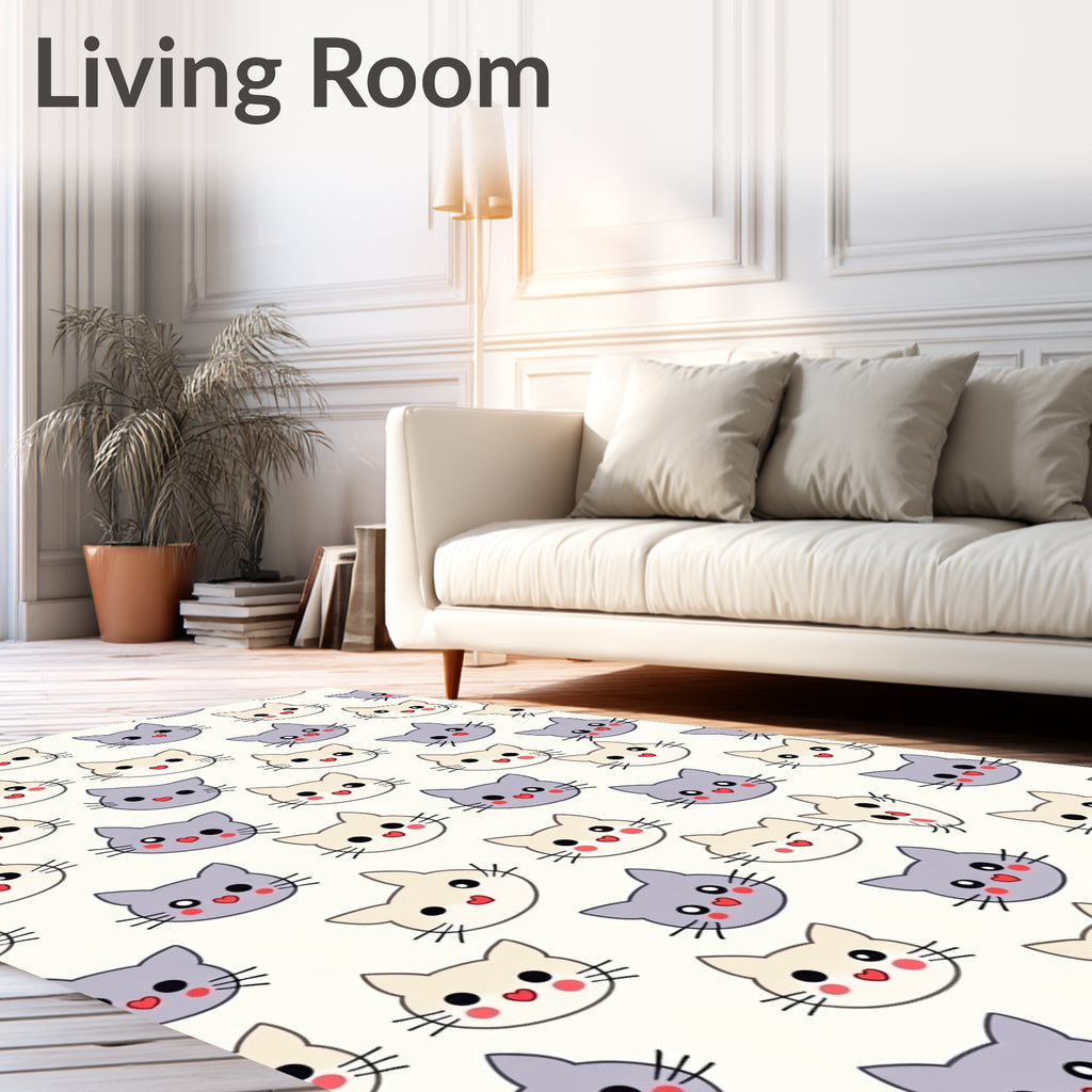 Kawaii Cream Gray Cats Face Collection Rug