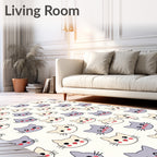 Kawaii Cream Gray Cats Face Collection Rug