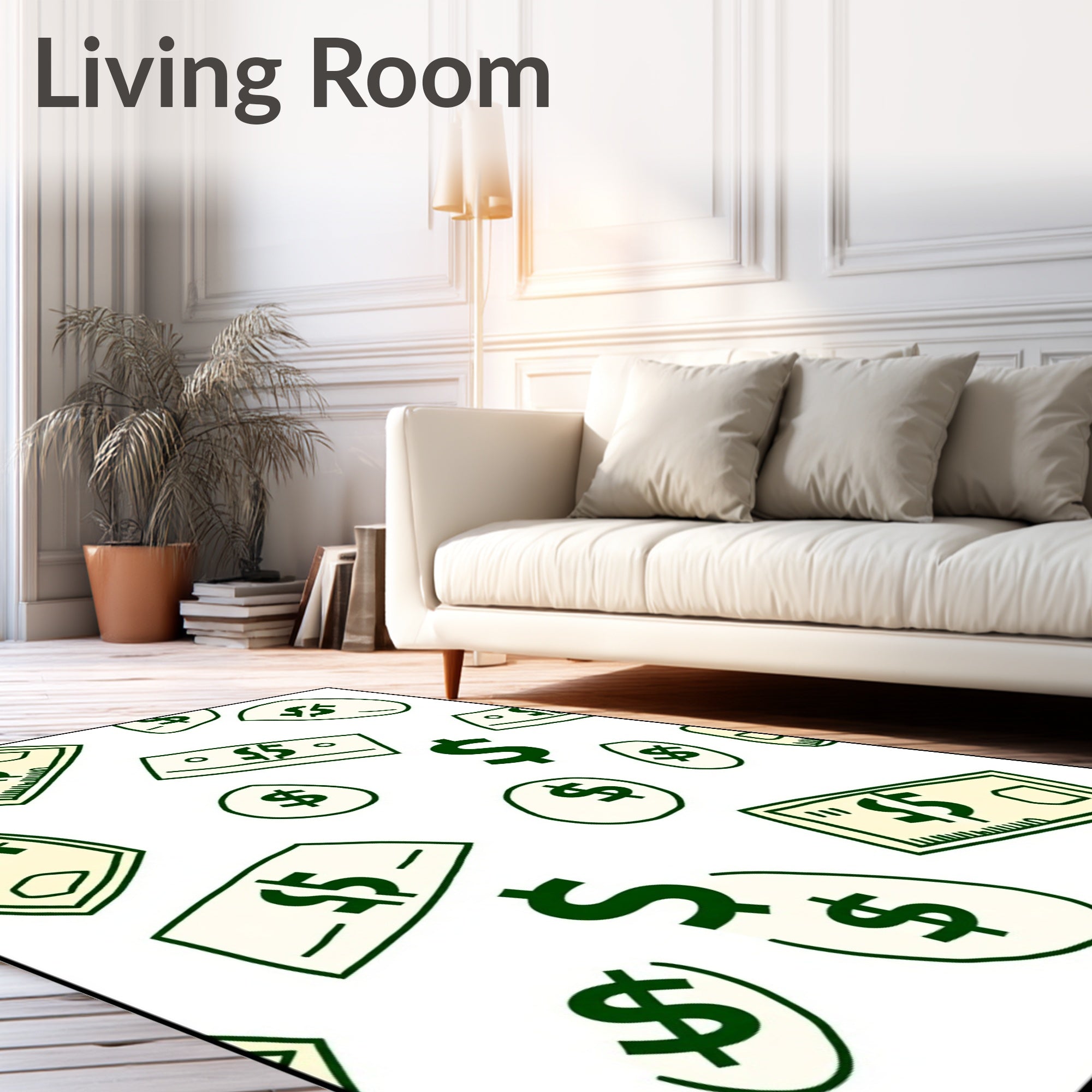 Dollar Bills Coins Scatter Pattern Rug