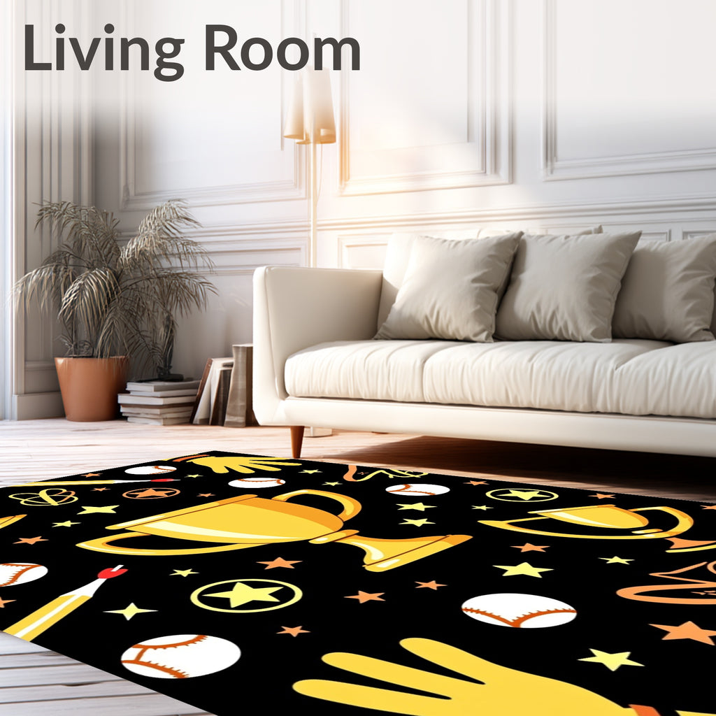 Golden Trophy Stars Baseball Celebration Rug
