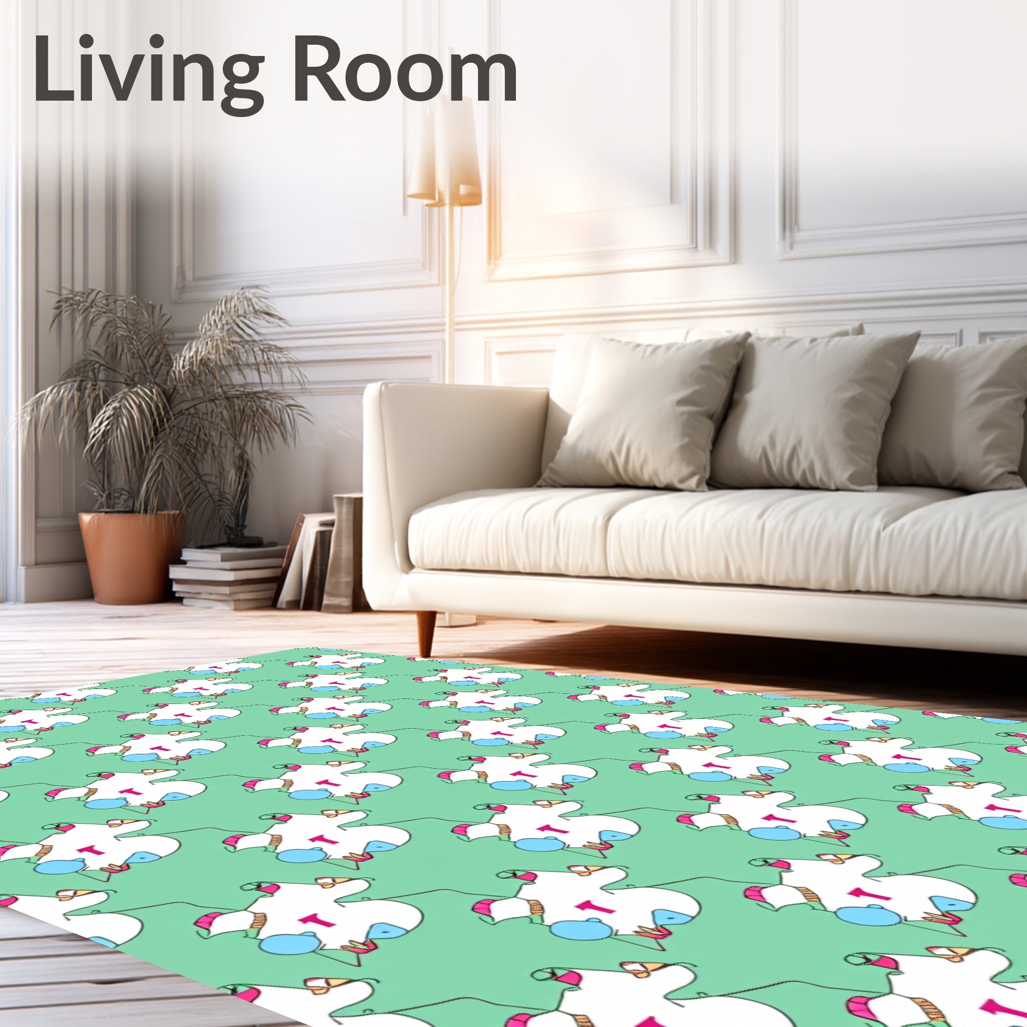 Whimsical Teal Puzzle Piece Characters Rug