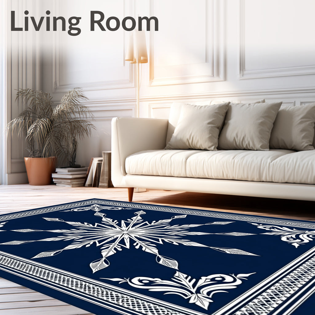 Deep Blue Starburst Floral Medallion Rug