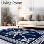 Deep Blue Starburst Floral Medallion Rug