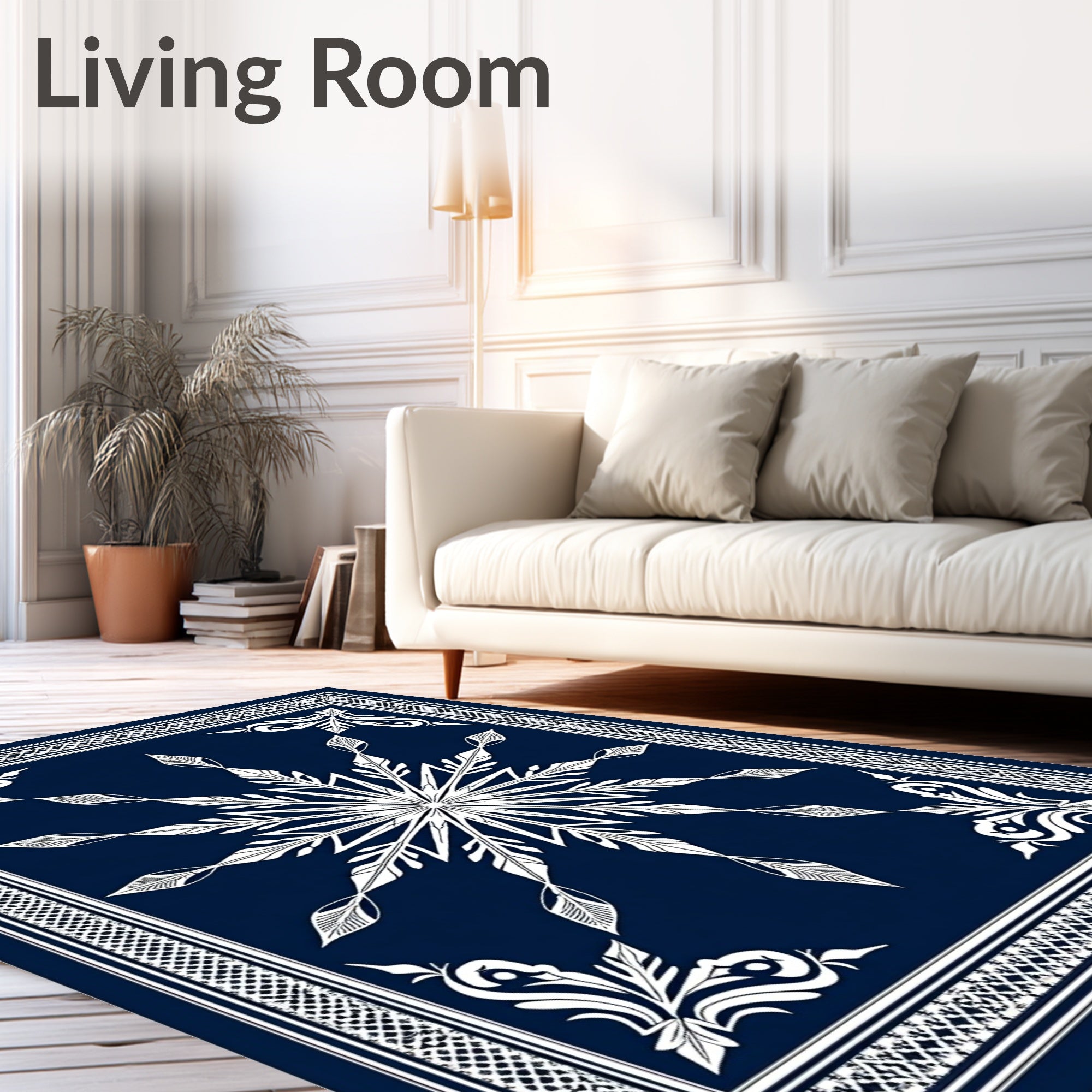 Deep Blue Starburst Floral Medallion Rug