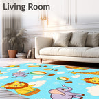 Whimsical Circus Animals Hot Air Balloon Adventure Rug