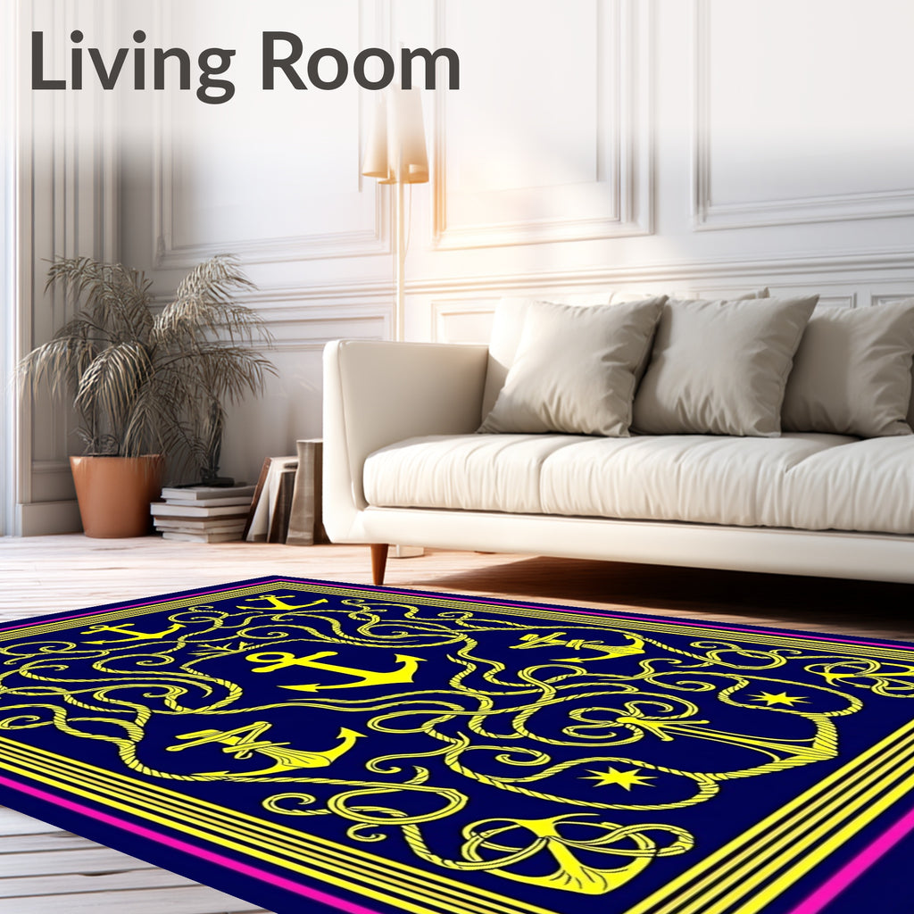 Naval Yellow Anchor Rope Medallion Rug