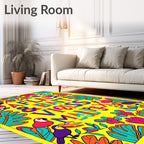 Tropical Parrot Botanical Lettering Yellow Rug