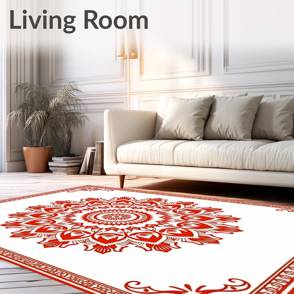 Bold Crimson Floral Medallion Frame Rug