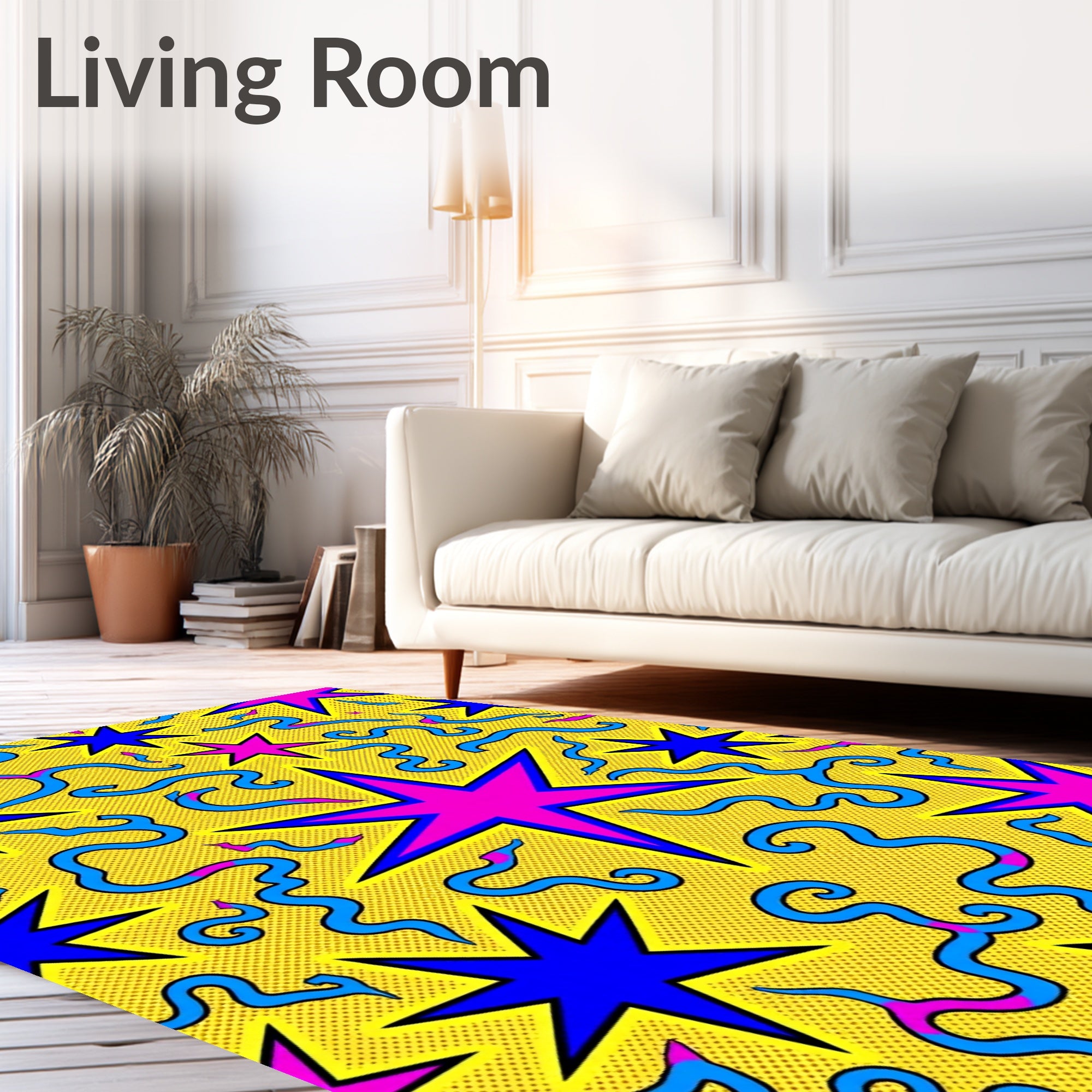Radical Yellow Starburst Swirl Rug