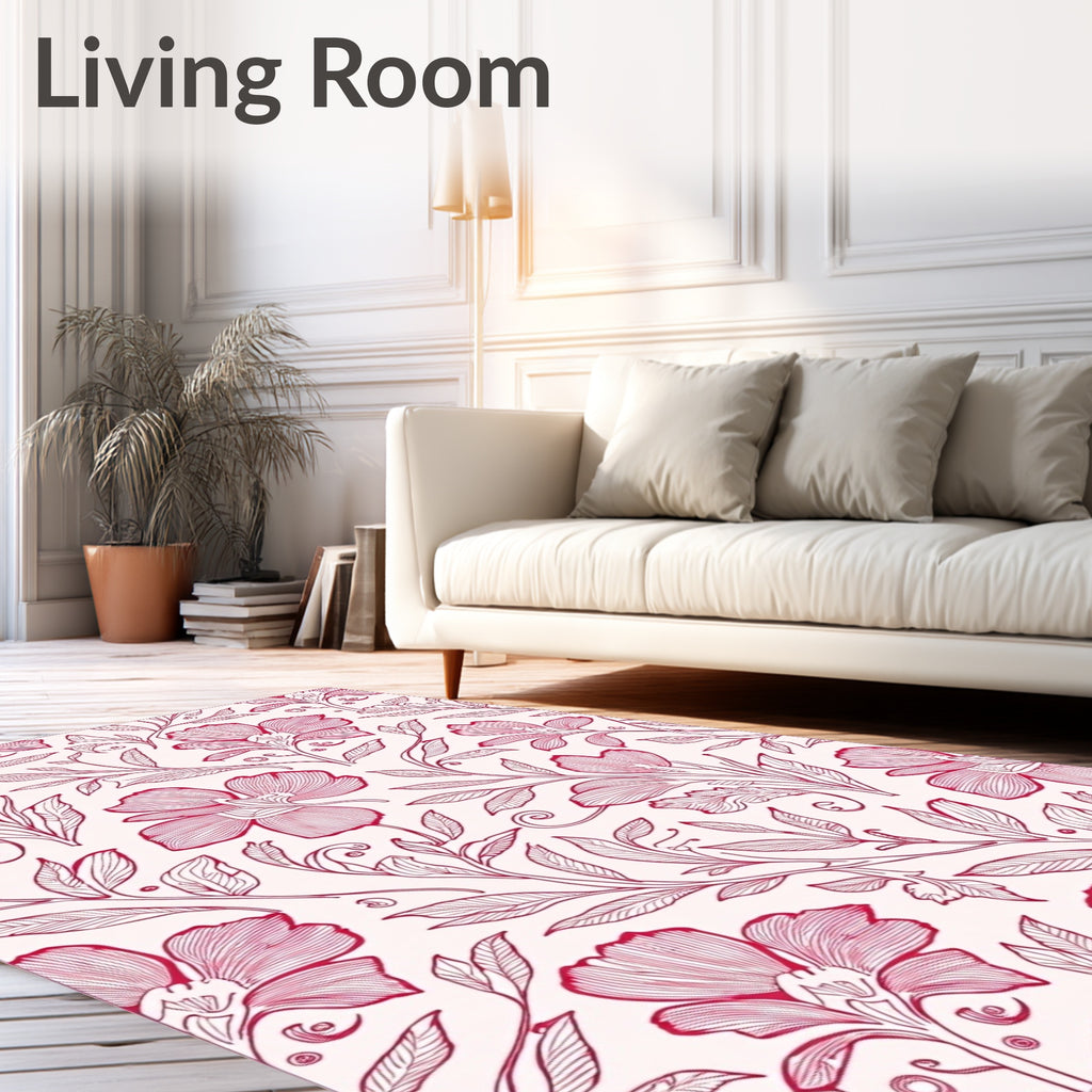 Crimson Floral Vines Art Deco Rug