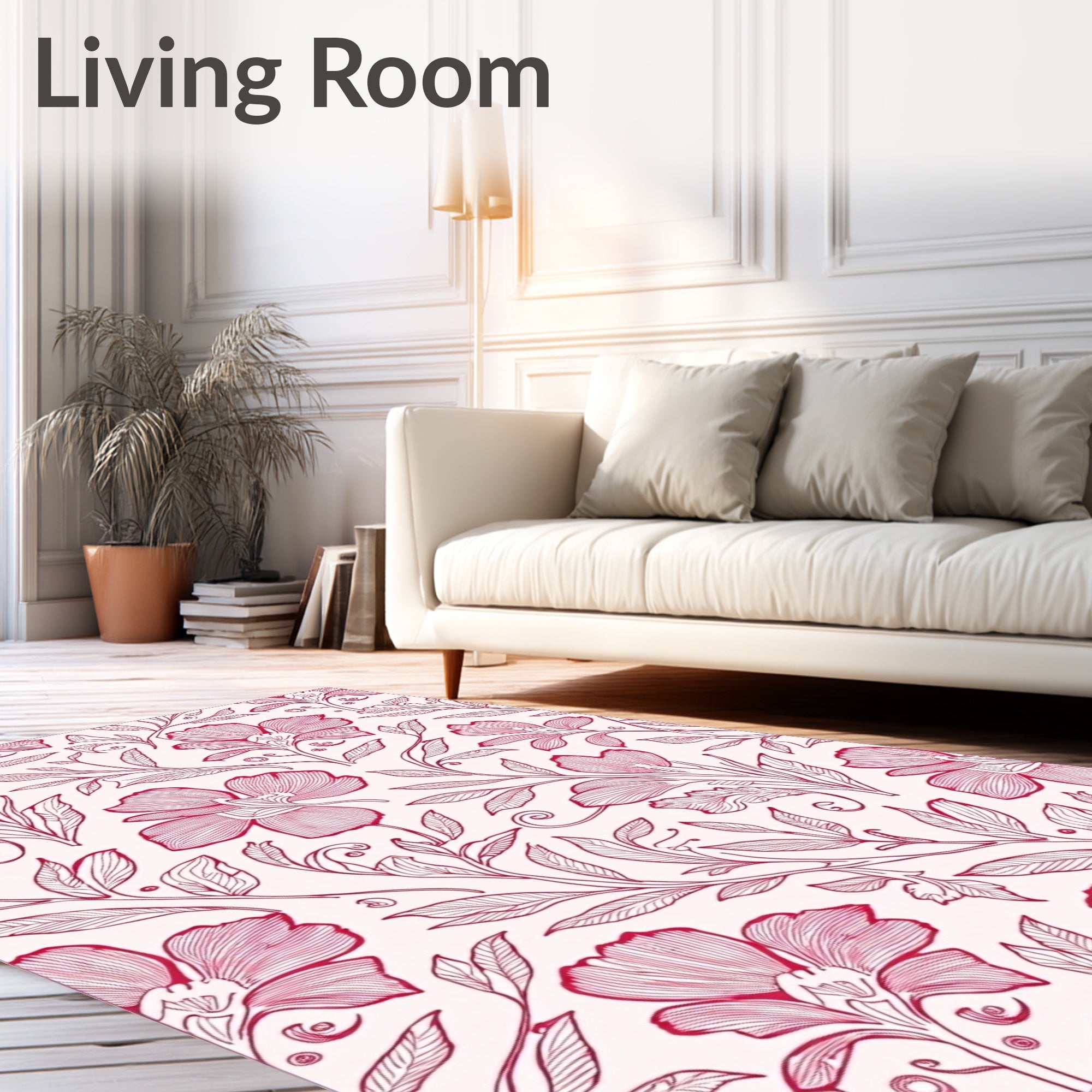 Crimson Floral Vines Art Deco Rug
