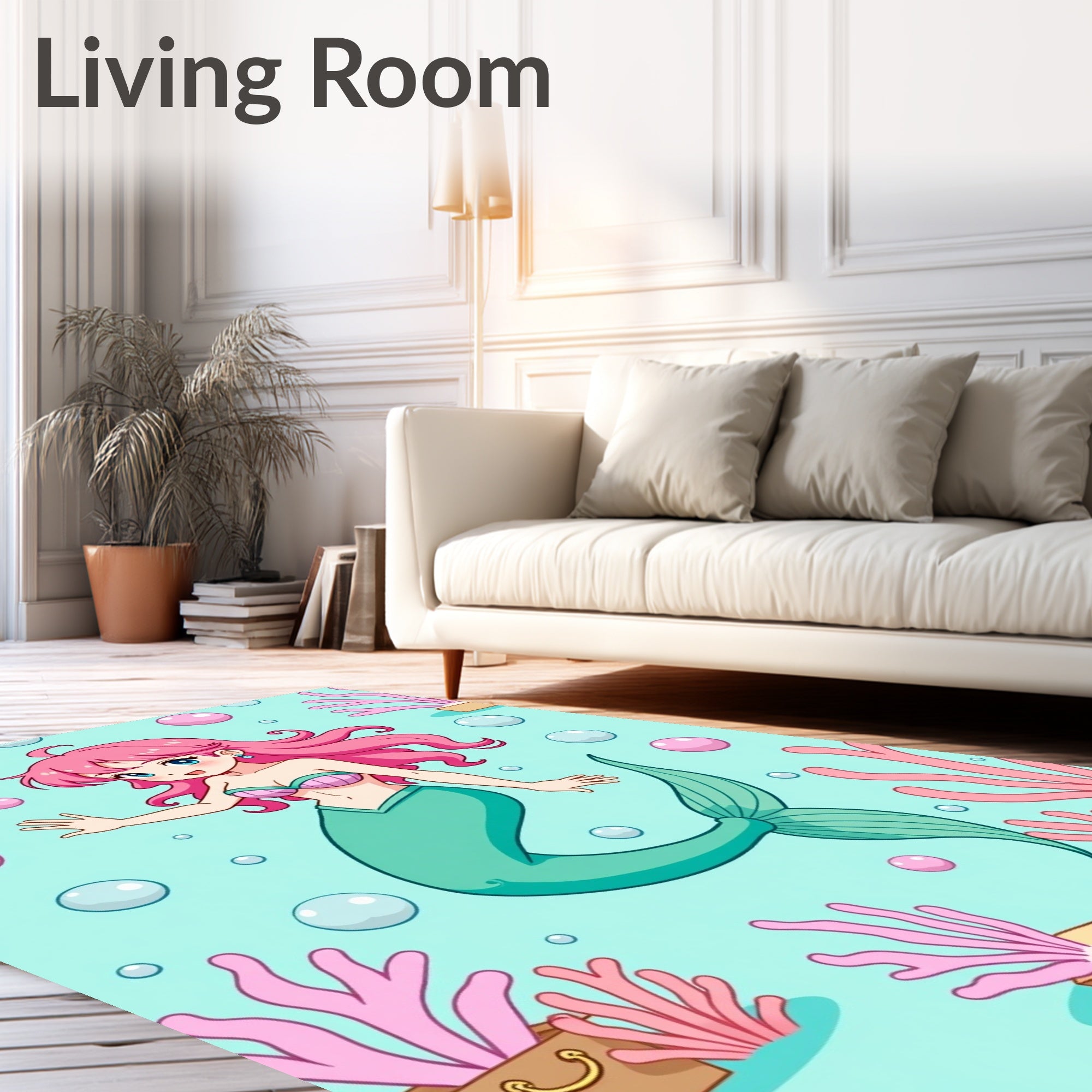 Coral Pink Mermaid Undersea Bubbles Rug