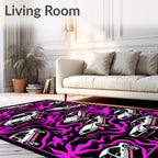 Retro White Cars Pink Swirls Rug
