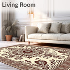 Chocolate Brown Floral Mandala Border Rug