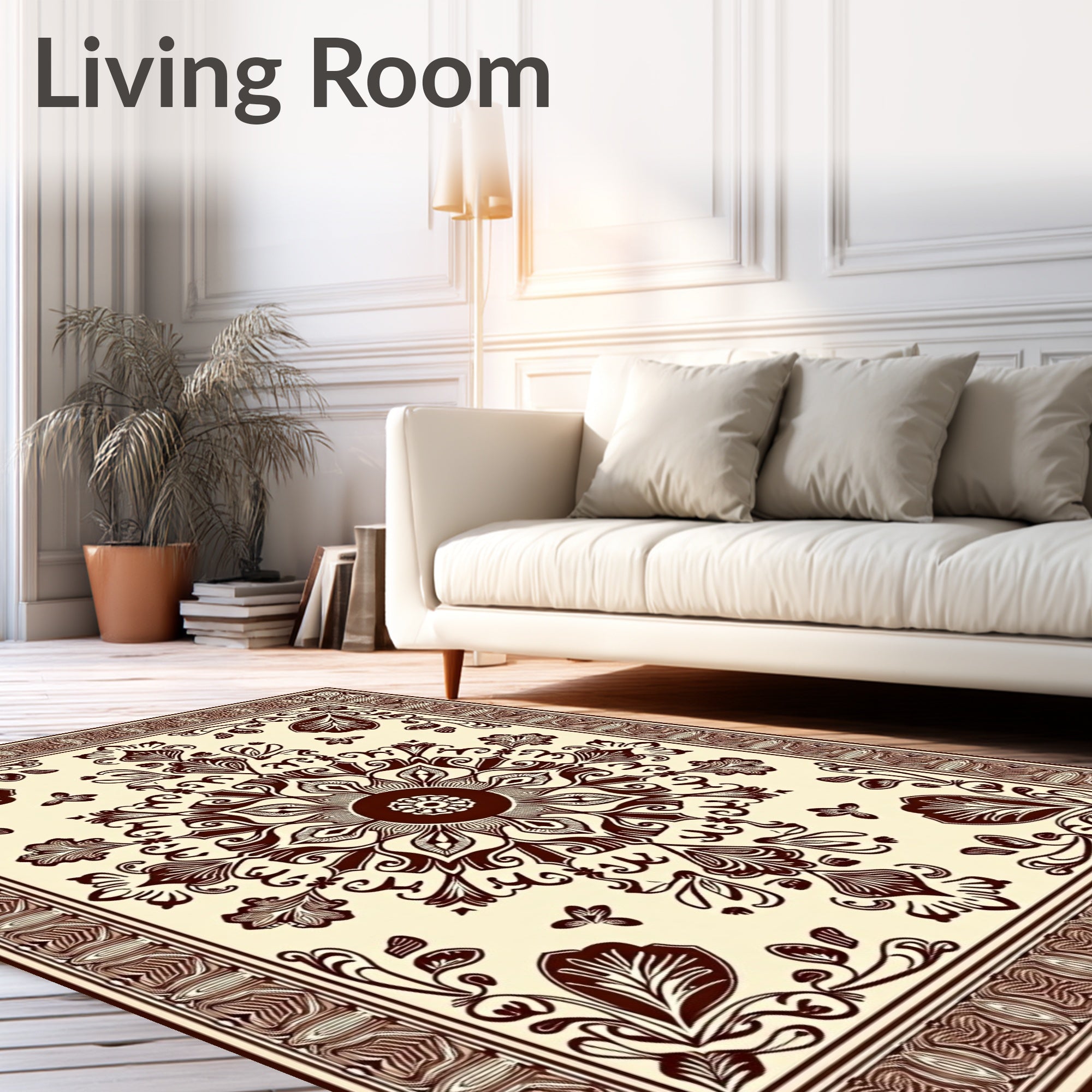 Chocolate Brown Floral Mandala Border Rug