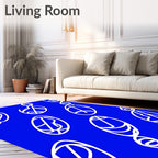 Bright Blue Whimsical Linear Figures Rug