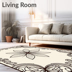 Cream and Black Floral Medallion Border Rug