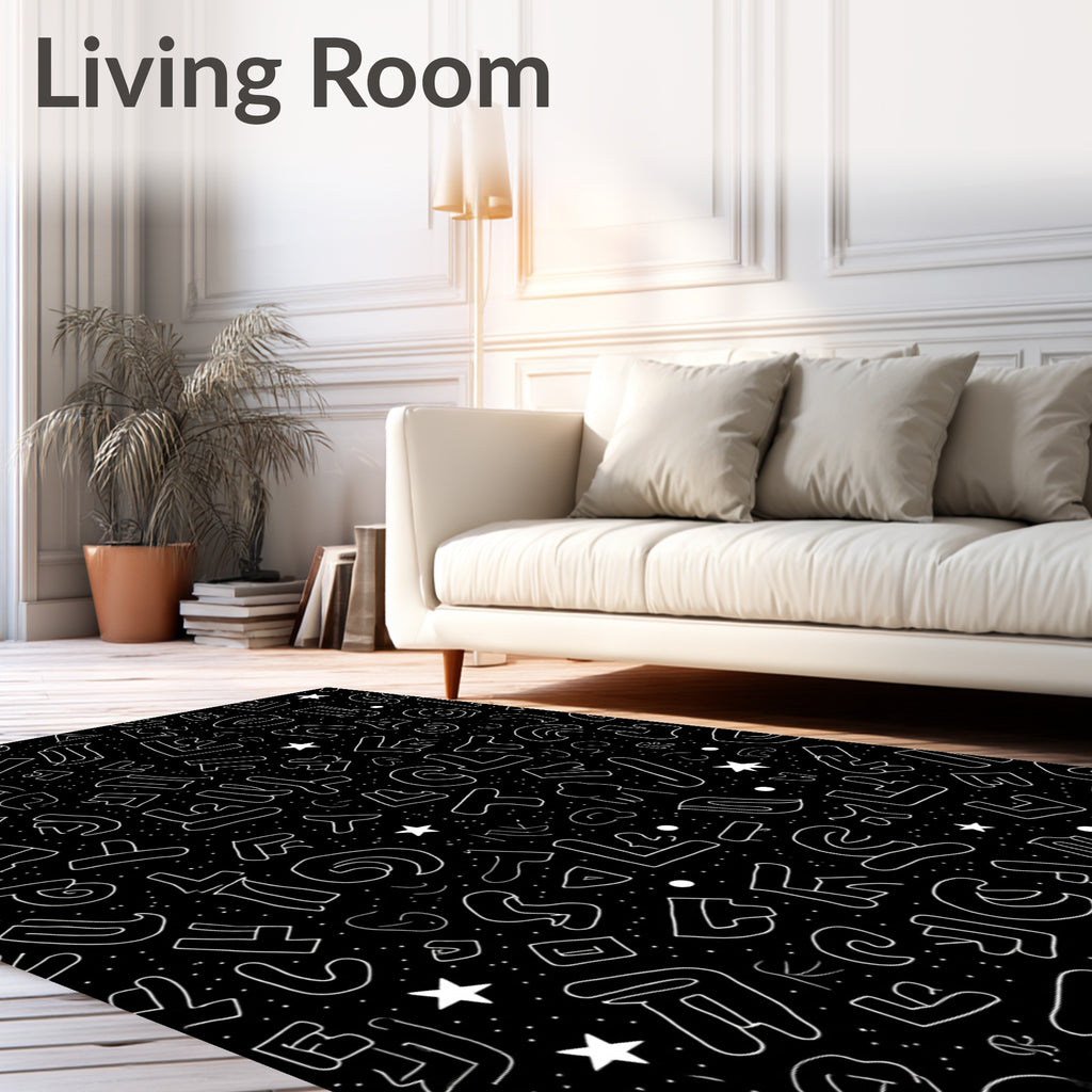 Black White Funky Alphabet Stars Rug