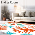 Orange Coral Blue Fish Underwater Scene Rug