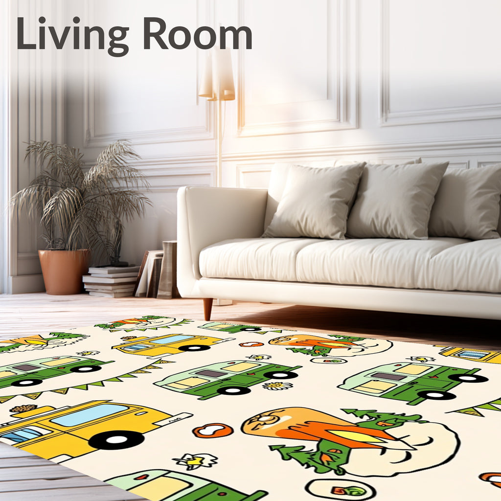 Retro Camper Van Forest Adventure Rug