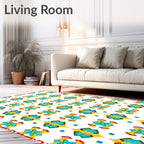 Vibrant Yellow Blue Geometric Kaleidoscope Rug