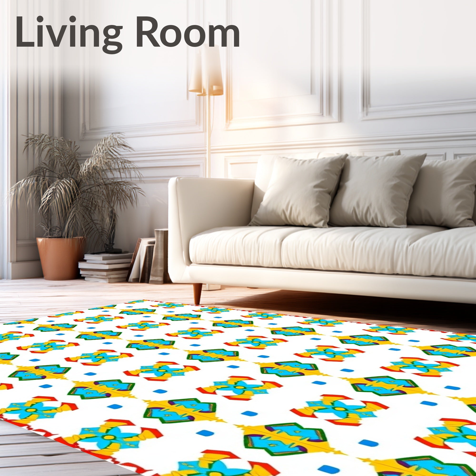 Vibrant Yellow Blue Geometric Kaleidoscope Rug