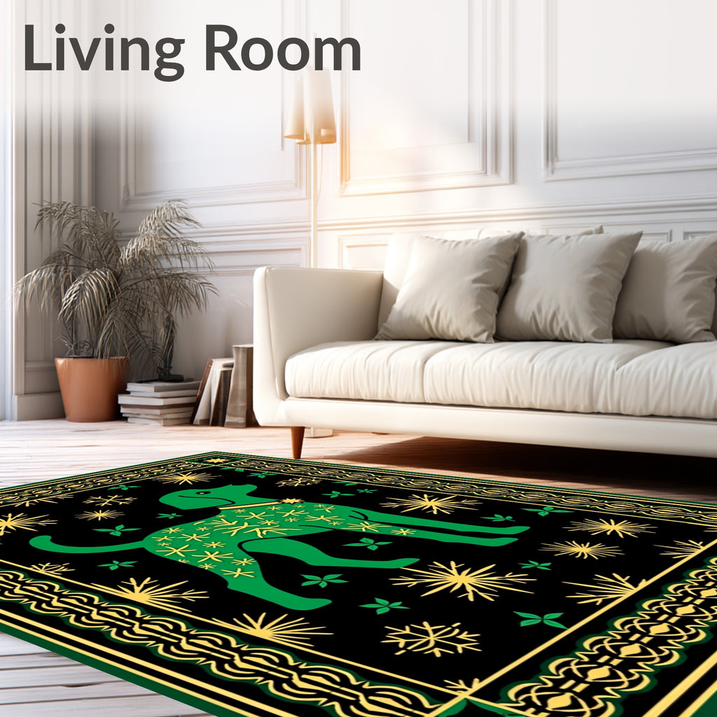 Green Dog Yellow Starburst Snowflake Border Rug