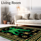 Green Dog Yellow Starburst Snowflake Border Rug